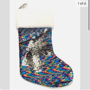 Macys Unicorn Christmas Stocking Color Changing Swirl Sequin 17" Velvet Back
